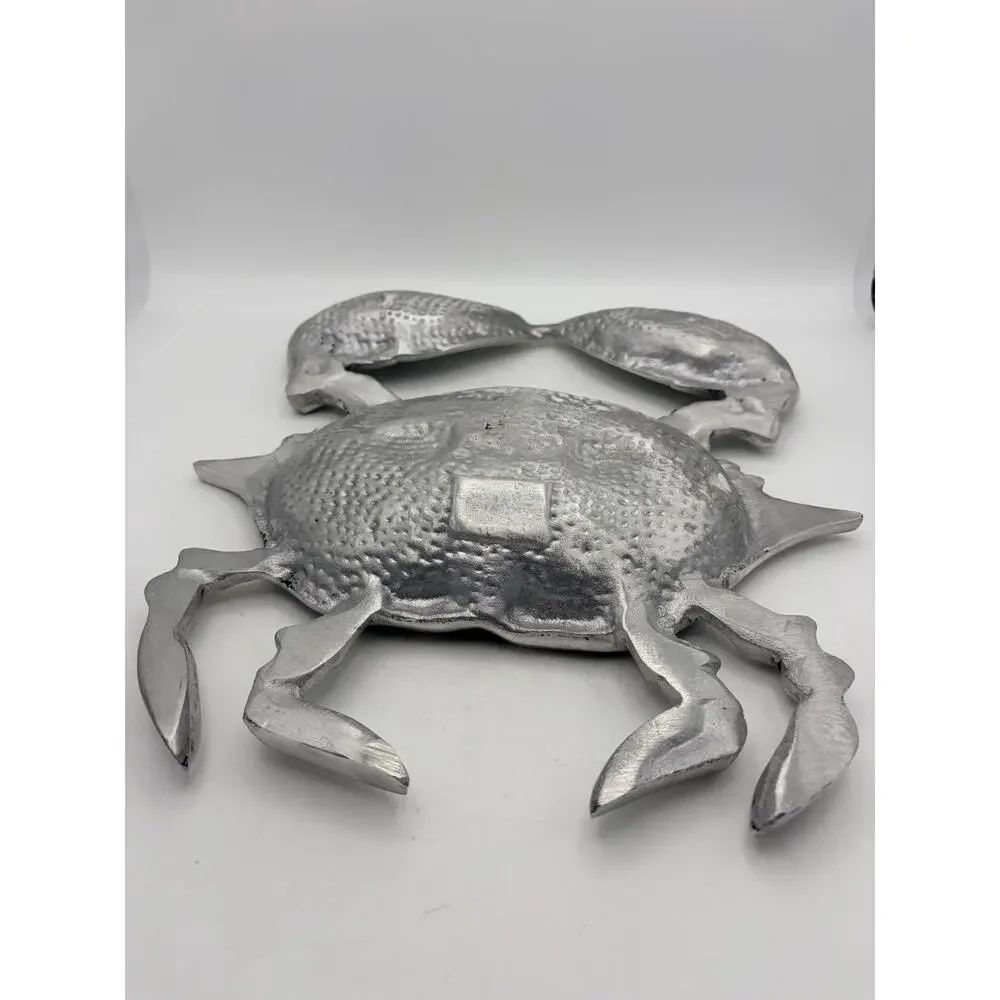 Large Silver Shiny Metal Crab Shaped Serving Tray, Divided 3-Compartment